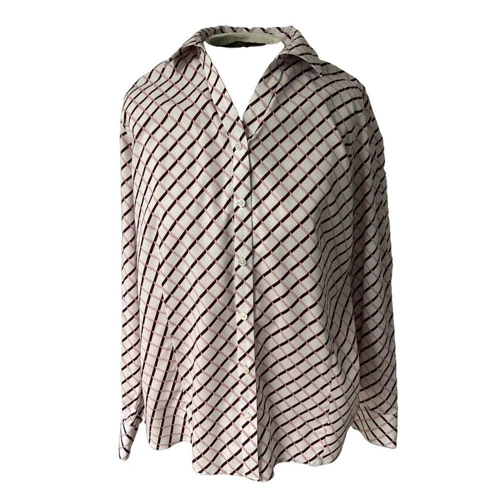 Talbots Women's Sz 16 P Wrinkle Resistance  Button Down Wine Red Burgundy Cotton